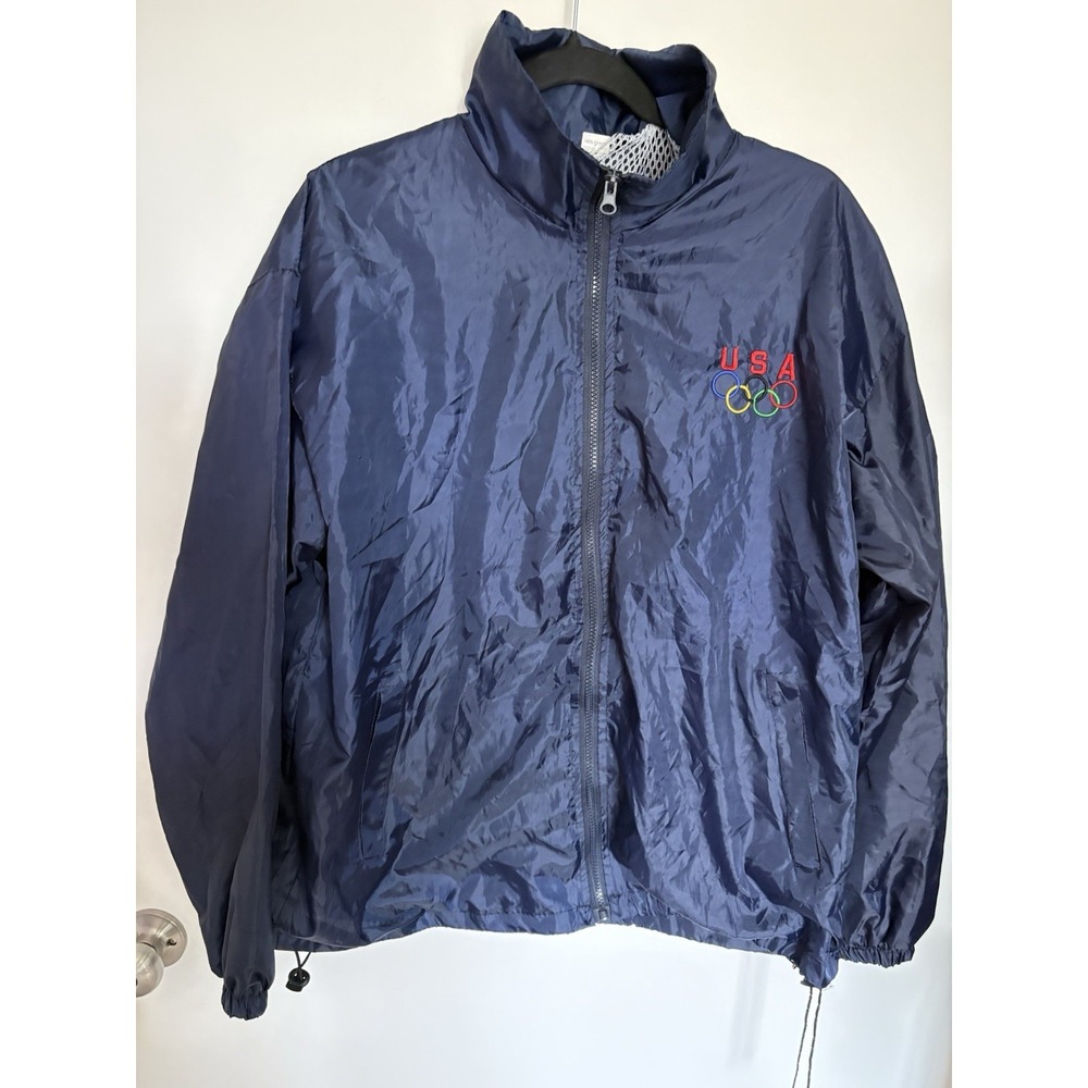 Vintage 90S Y2K Blue USA Olympic Games Nylon Windbreaker Size XL Full Zip Jacket